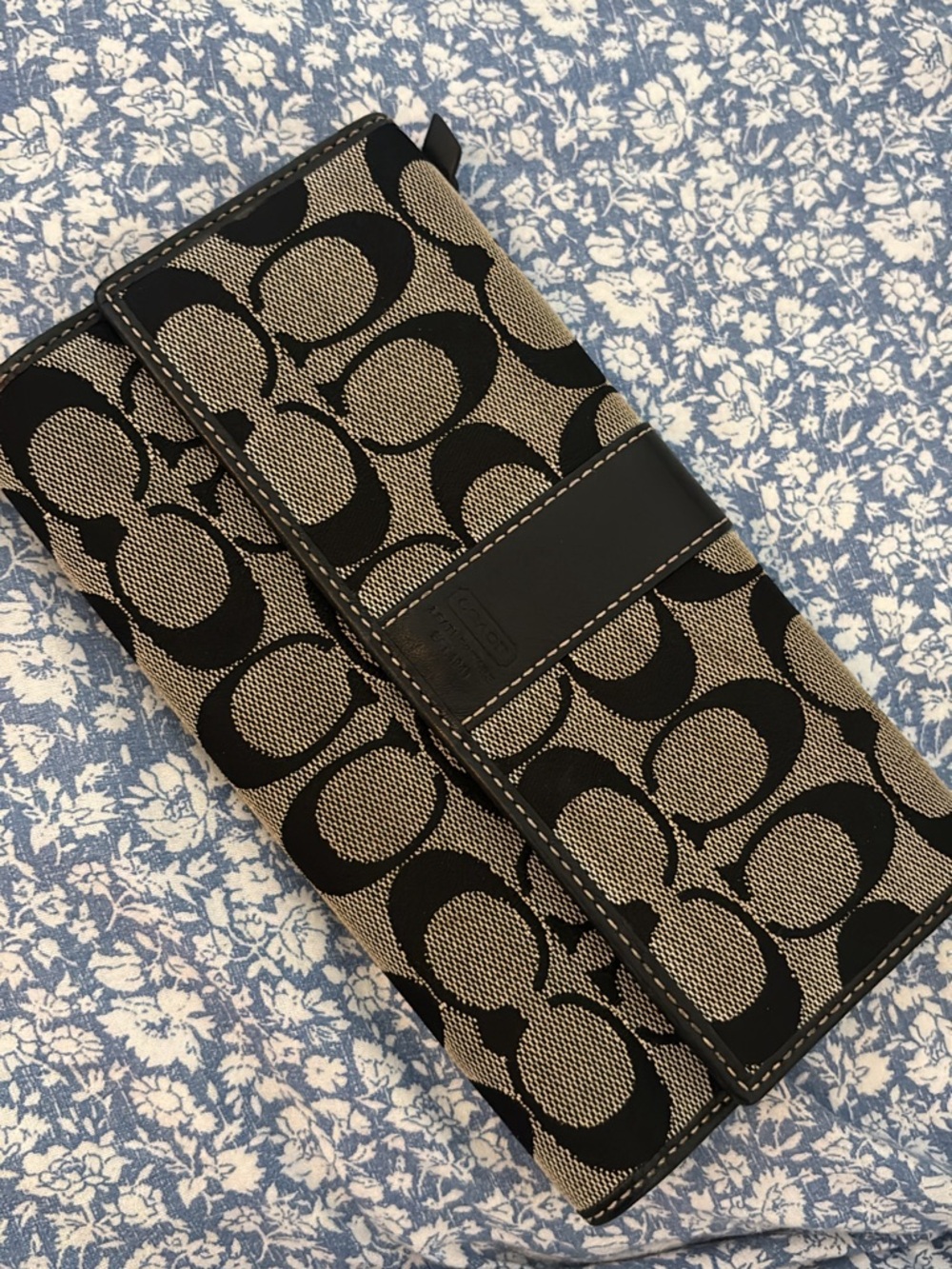 Coach Black and Tan Signature Continental Wallet